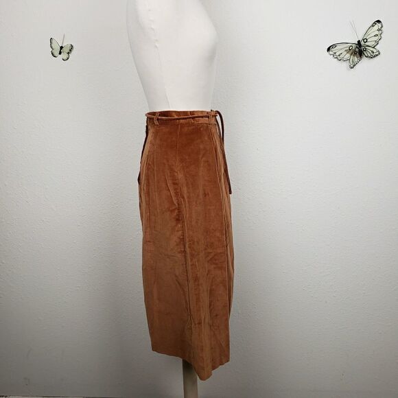 Vintage dark tan velvet pleated A line skirt - Picture 7 of 8